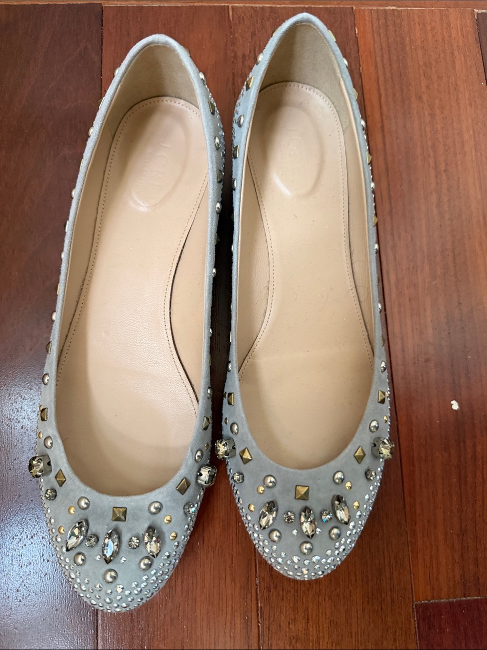 J Crew Embellished Gray Crystal Ballet Flats 9 Italy
